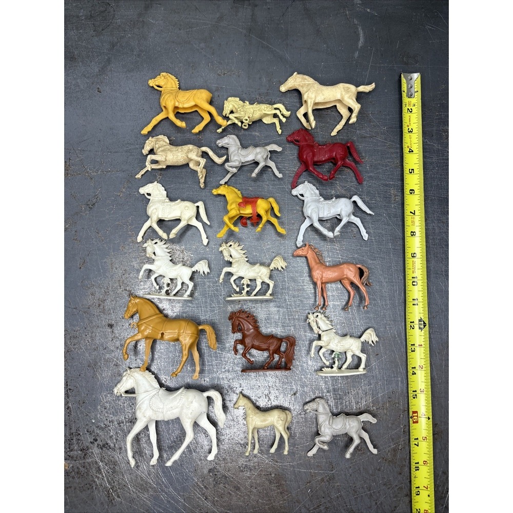 Large Vintage Lot of Multicolored Western Playset Horses Marx MPC Hoeffler